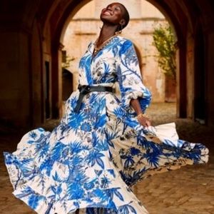 NEW! Banana Republic 100% Soft Cotton Wrap Maxi Dress in Blue Floral, Size XL